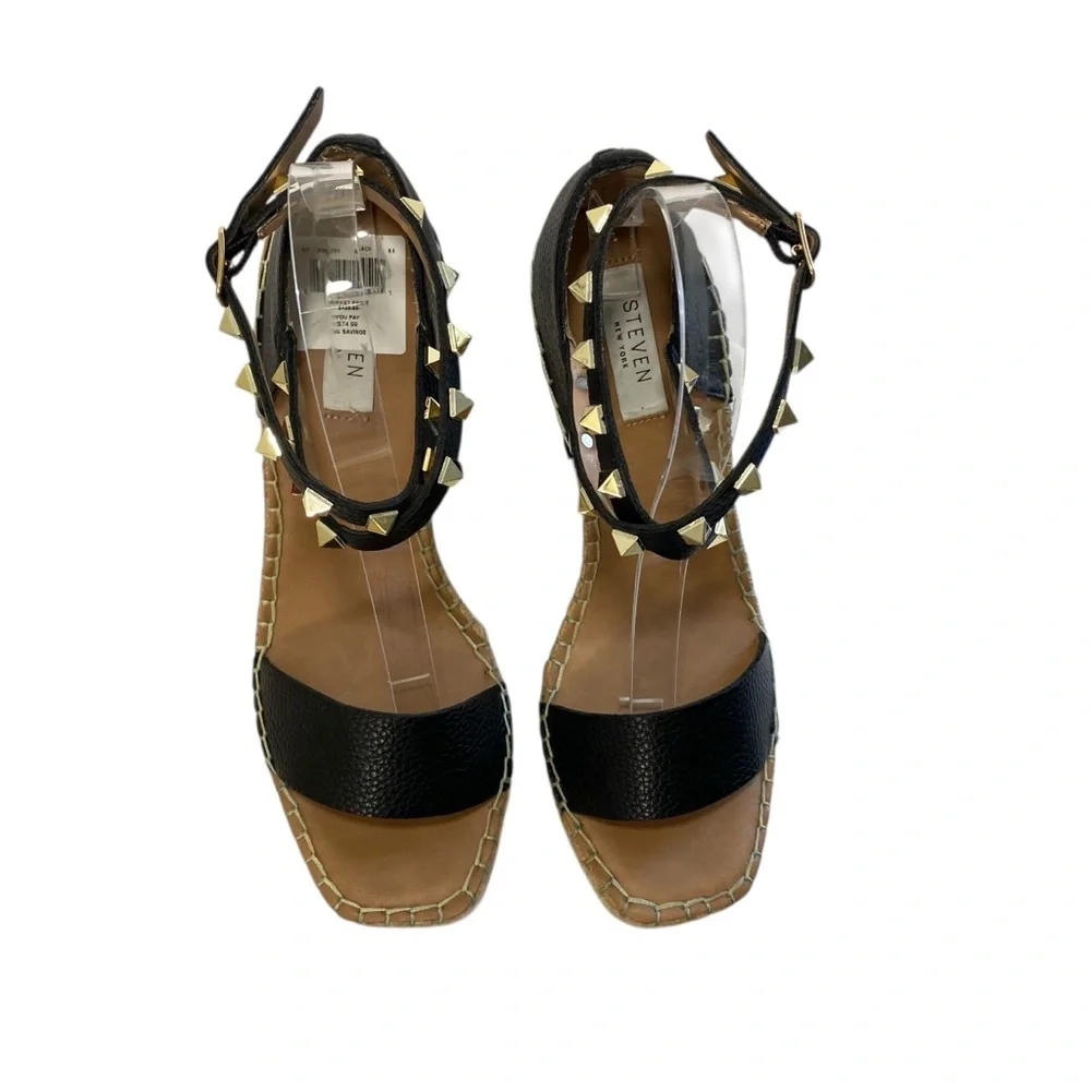 Steven New‎ York Espadrilles Yute Kinlee Wedges Sandals 8.5 Black Tan Nautical